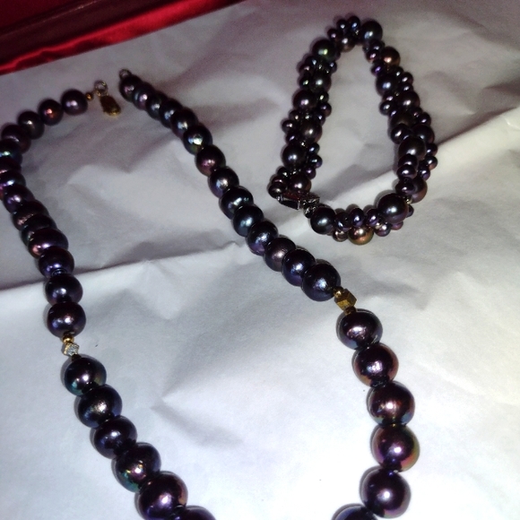 Peacock Tahitian Gorgeous Irregular Pearl Choker & - Picture 4 of 10